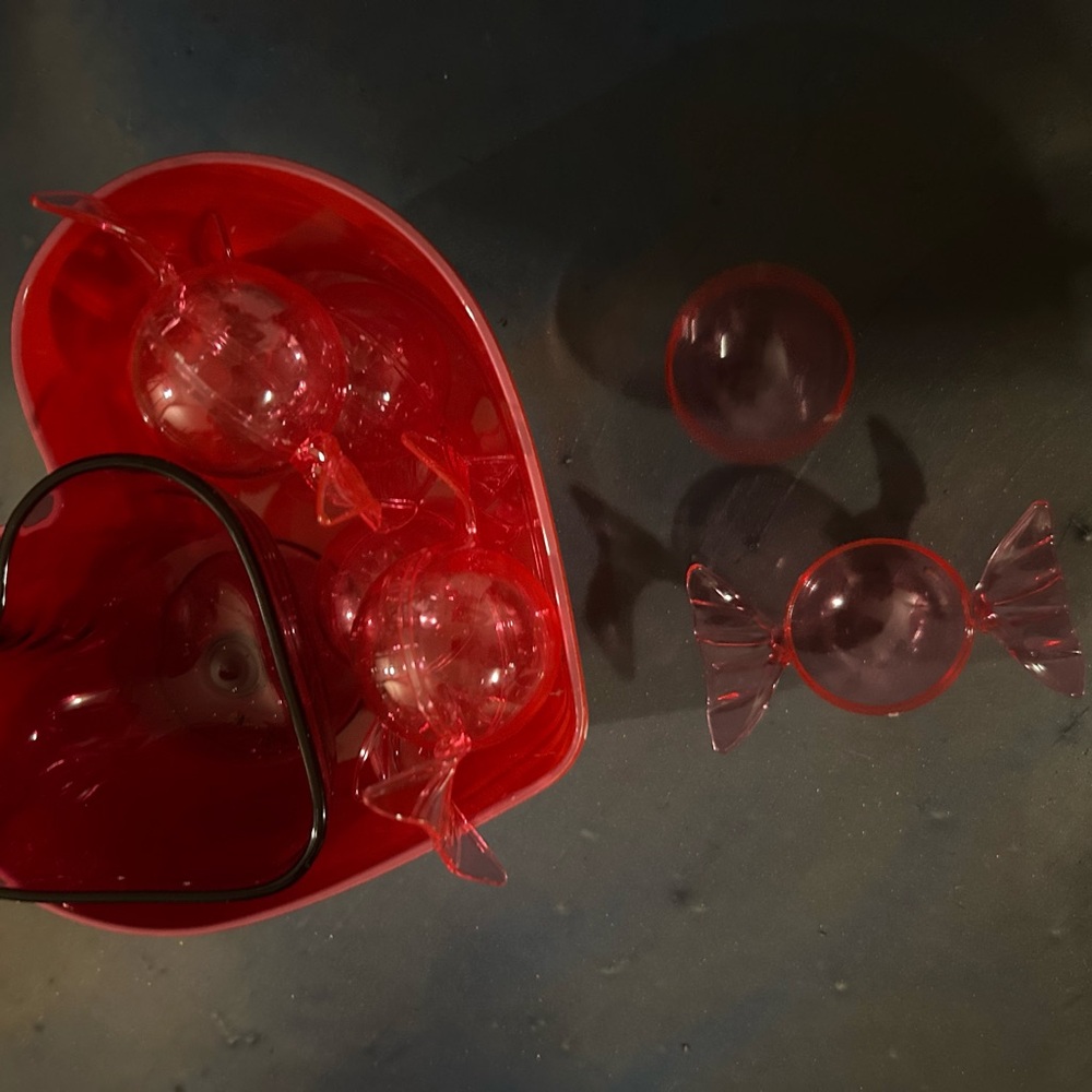 Red Heart-Shaped Candy Dishes with Pink Fillable Candy